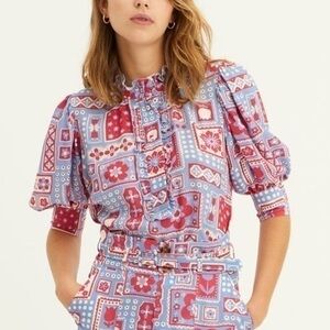 Antik Batik Honoka Floral Print Blouse Top Size M/40